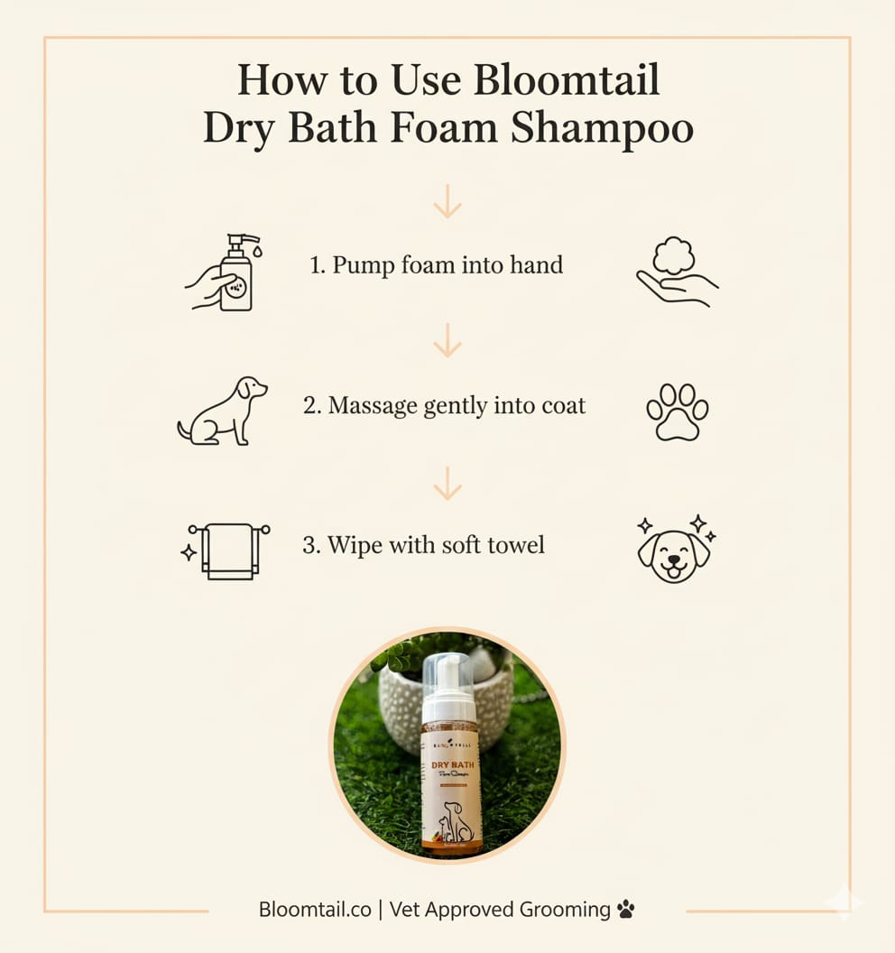 Bloomtail.co Dry Bath Foam Shampoo for Pets – Peach Scent | 150ml