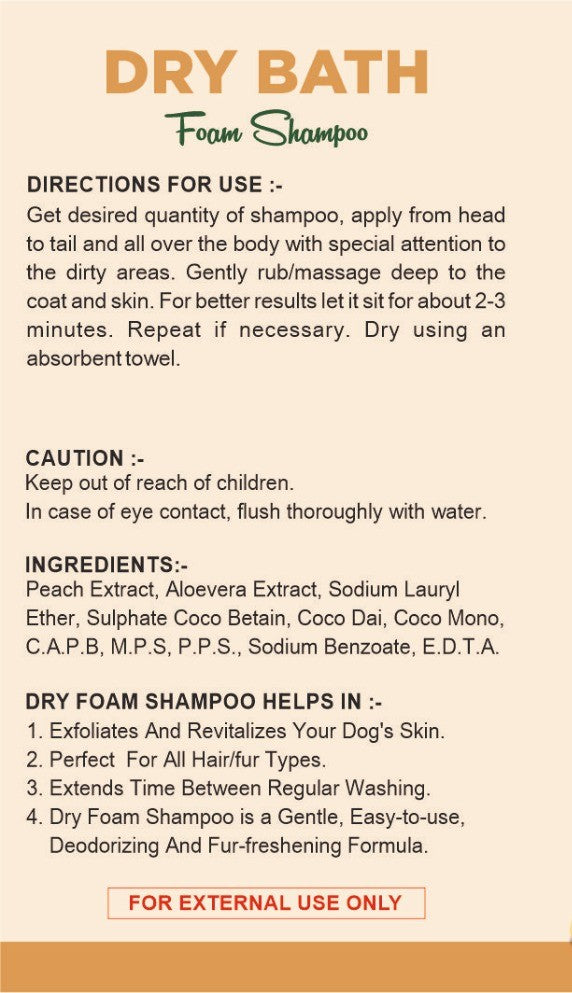 Bloomtail.co Dry Bath Foam Shampoo for Pets – Peach Scent | 150ml
